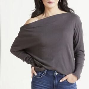 NEW Michael Stars Size L Oversized Off the Shoulder Penelope Waffle Top Gray
